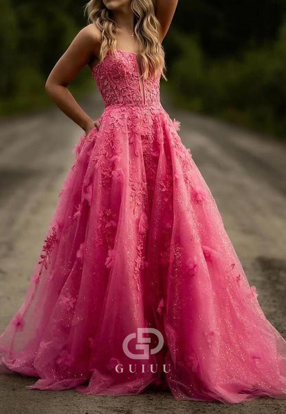 Charming A-Line Spaghetti Straps Sweetheart Appliques Prom Dress