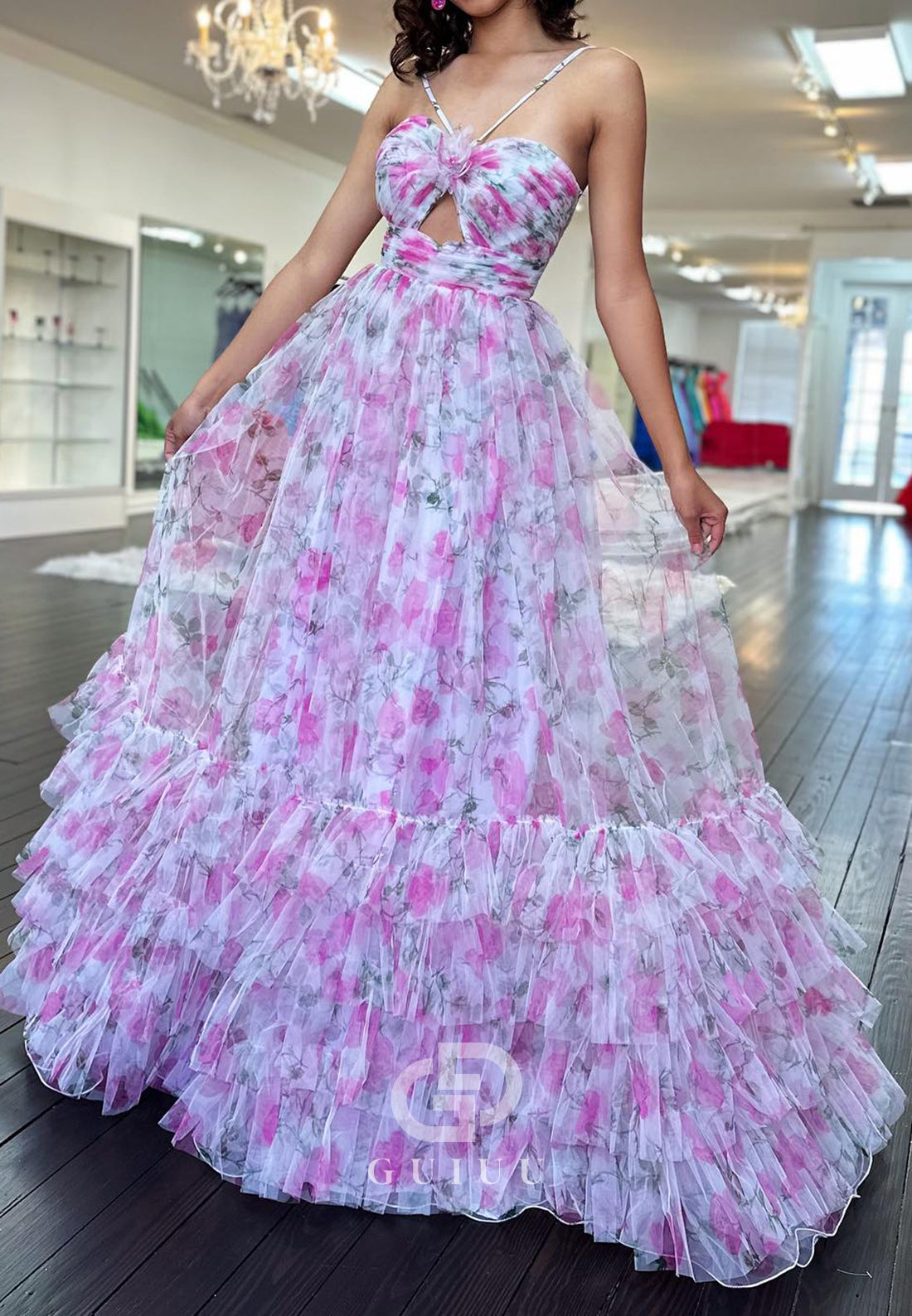 Charming A-Line Spaghetti Straps Sweetheart Chiffon Prom Dress