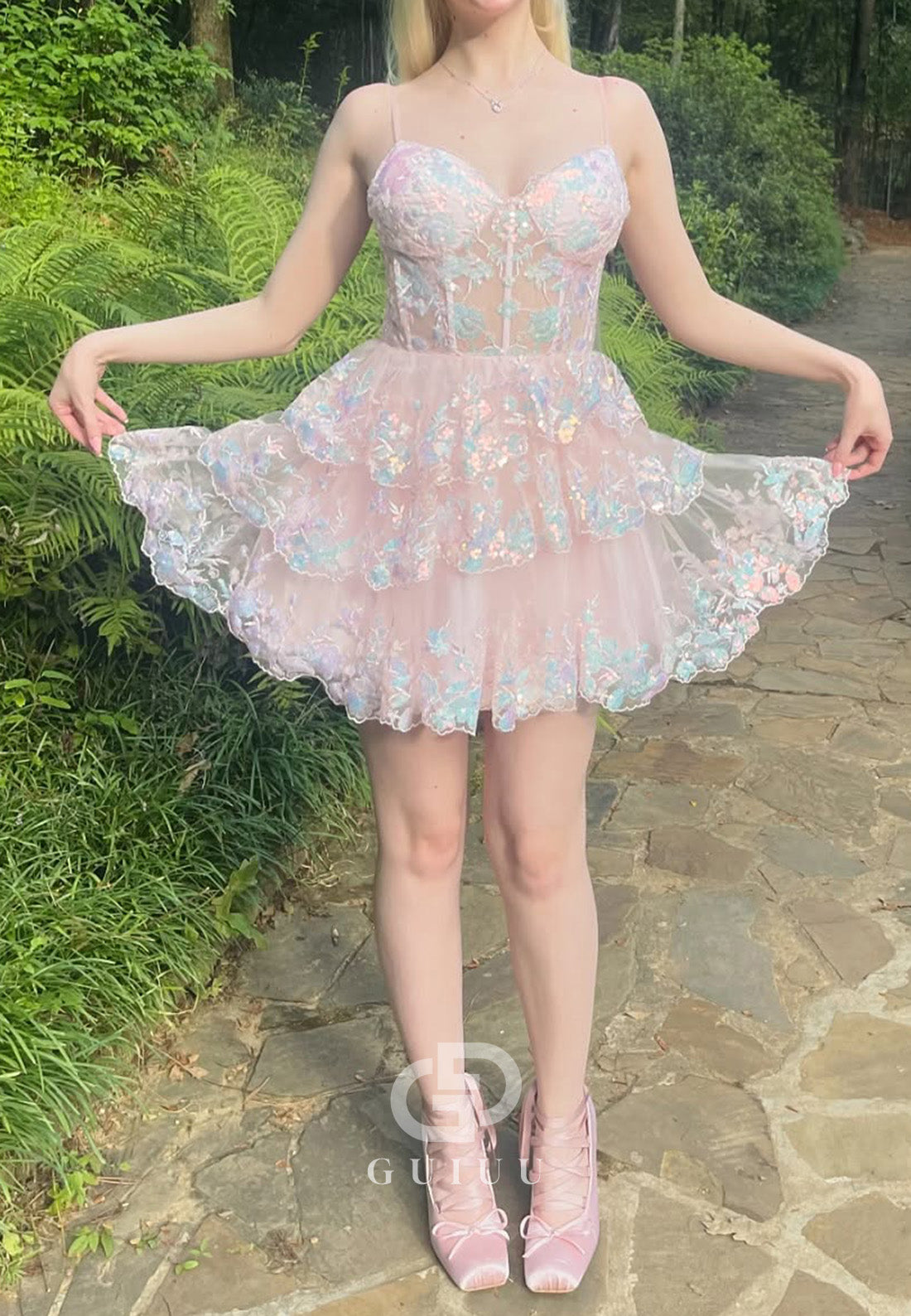 Charming A-Line Spaghetti Straps Sweetheart Ruffles Homecoming Dress