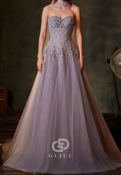 Charming A-Line Strapless Sleeveless Appliques Corset Evening Dress