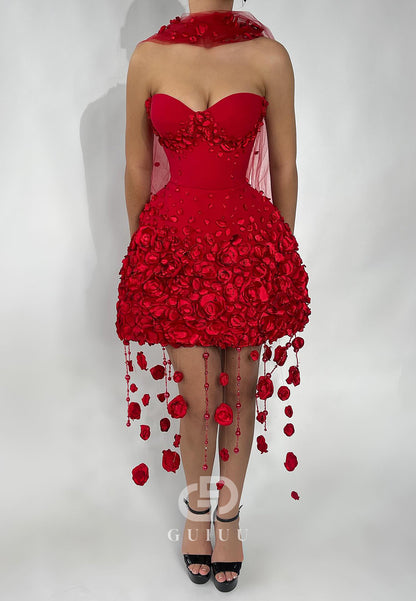 Charming A-Line Strapless Sleeveless Floral Appliques Homecoming Dress