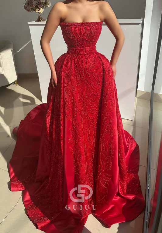 Charming A-Line Strapless Sleeveless Sequins Evening Dress