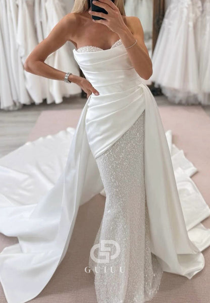 Charming A-Line Sweetheart Sequins Sweep Train Wedding Dress