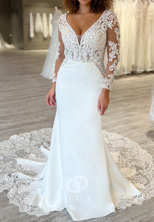 Charming Long Sleeves V-Neck Corset Tulle Wedding Dress