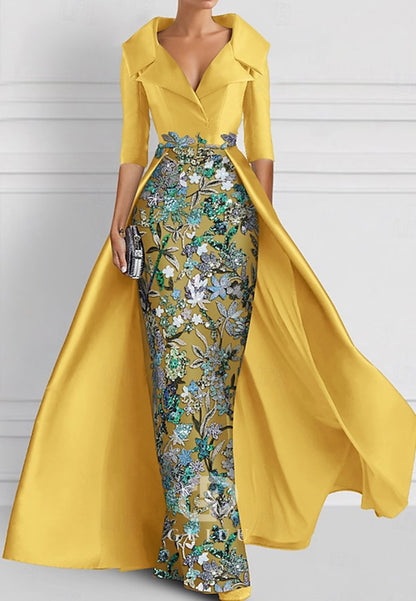 Charming Sheath V-Neck Half Sleeves Appliques Mother of the Bride Dress