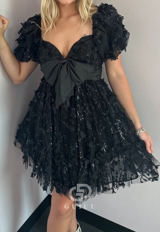 Charming Short Sleeves Sweetheart Ruffles Homecoming Dress