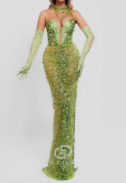 Charming Sleeveless Strapless Sequins Sheath Prom Dress