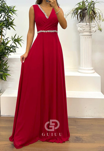 Charming Spaghetti Straps V-Neck Beads Evening Dress