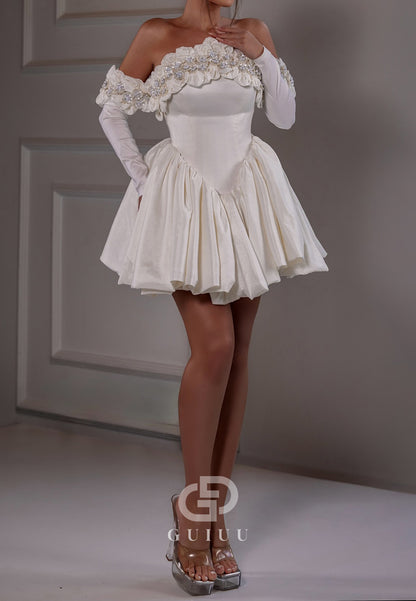 Charming Strapless Floral Appliques Short Wedding Dress