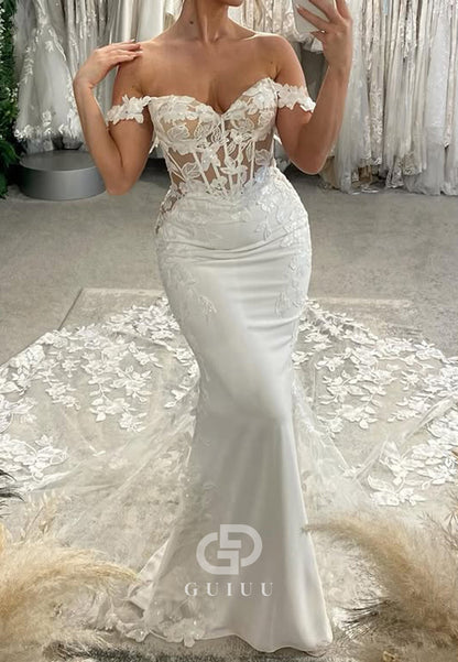 Charming Sweetheart Sleeveless Floral Appliques Mermaid Wedding Dress