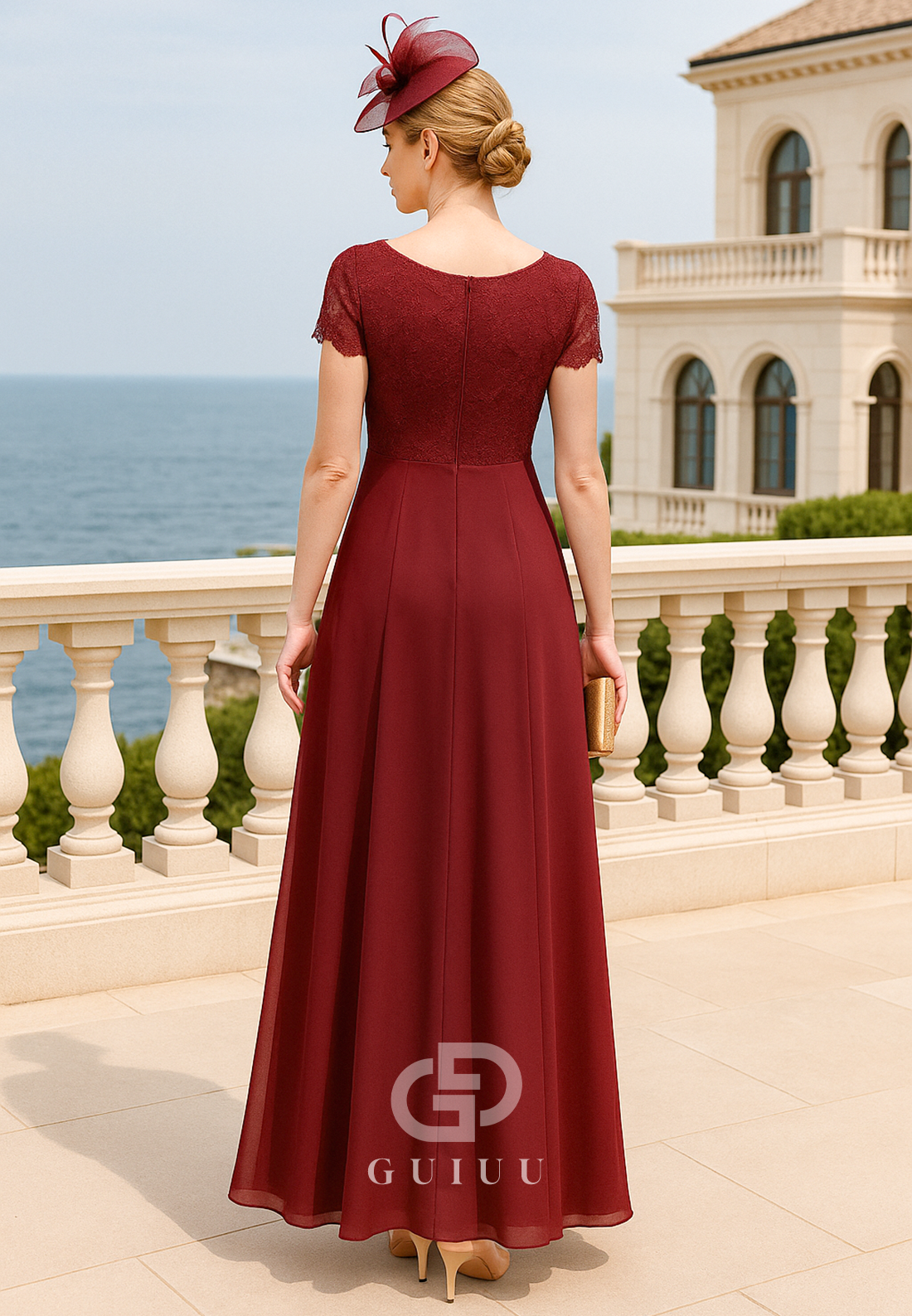Red Short Sleeves V-Neck A-Line Chiffon Mother of the Bride Dress