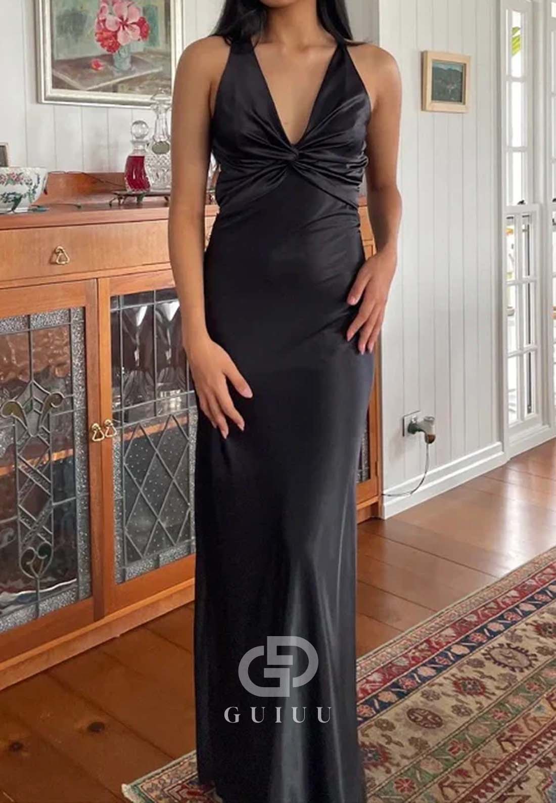 Chic Sheath Halter Neck Long Party with Backless Bowknot Party Dress