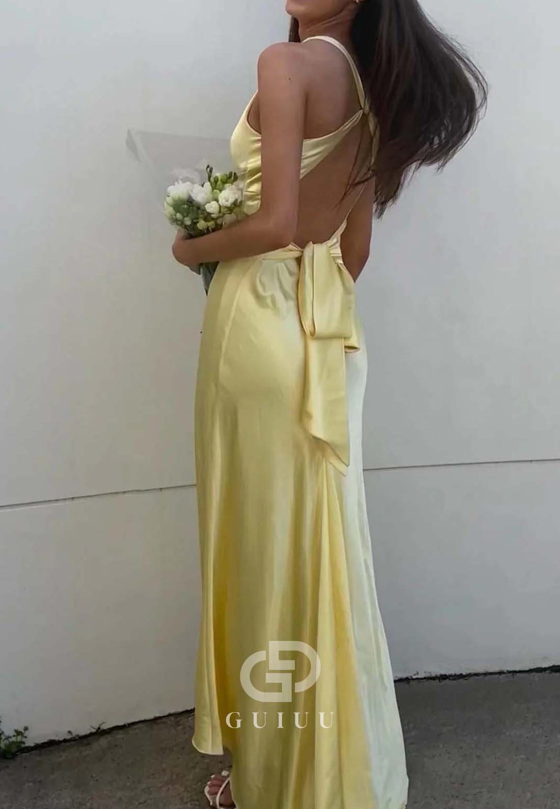 Chic Sheath Halter Neck Long Party with Backless Bowknot Party Dress