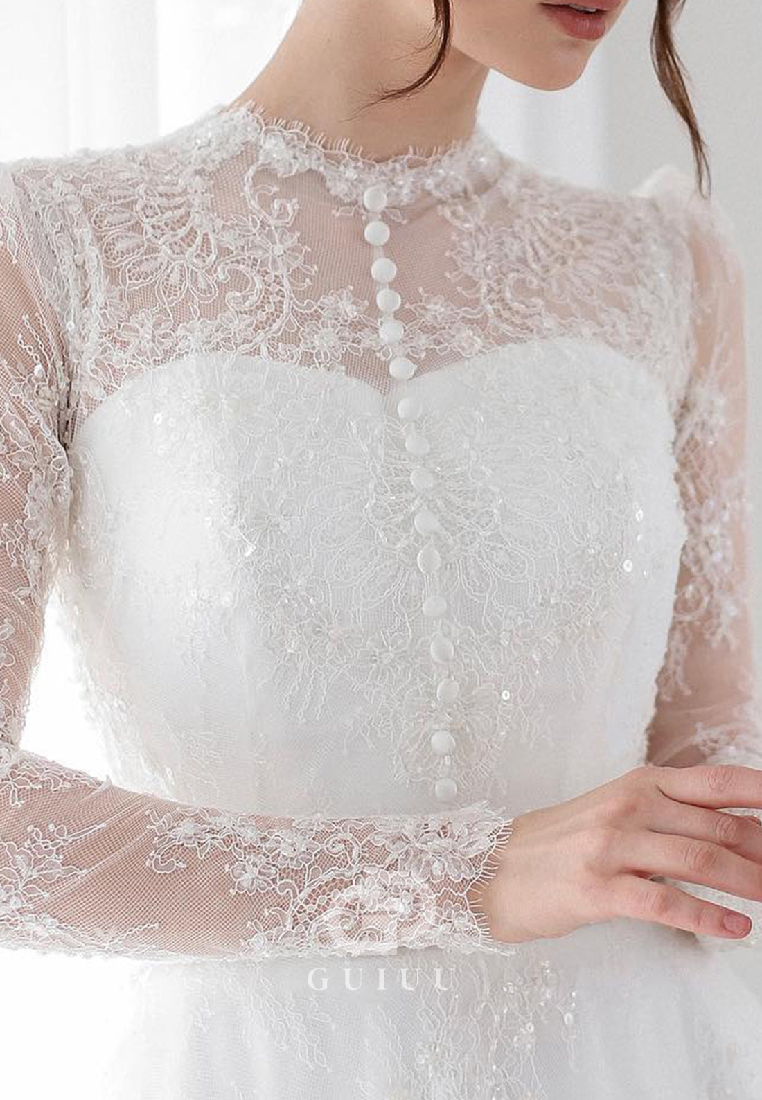 A-Line Long Sleeves Scoop Corset Lace Wedding Dress