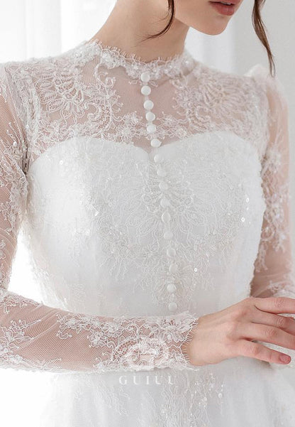 A-Line Long Sleeves Scoop Corset Lace Wedding Dress