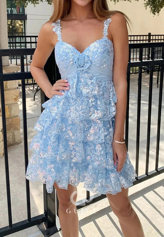 Cute Light Blue A-Line Homecoming Dress with Sequins