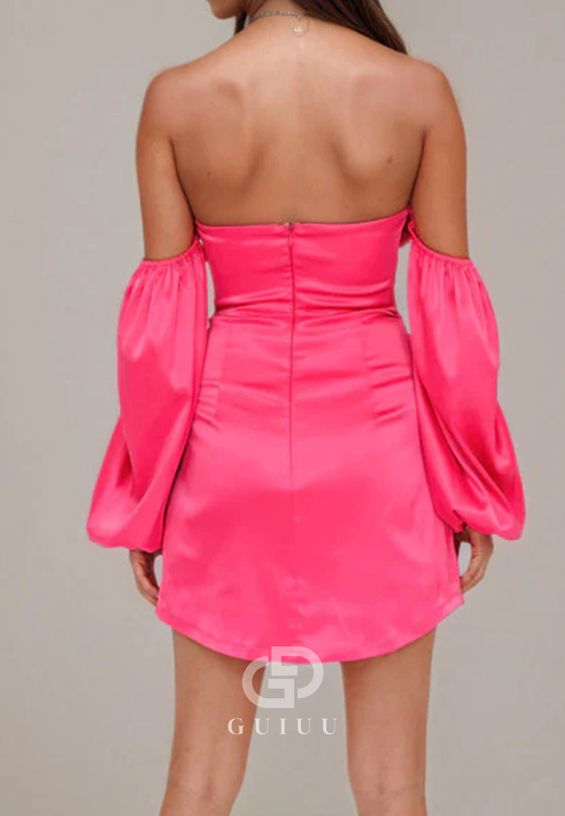 Cute Pink  Long-sleeves Bow Homecoming Dresses