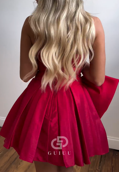 Simple A-Line Sleeveless Strapless Bowknot Short Homecoming Dress