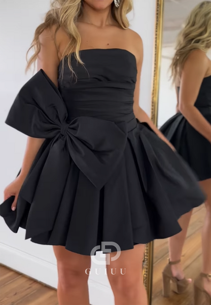 Simple A-Line Sleeveless Strapless Bowknot Short Homecoming Dress