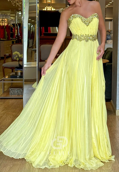 Daffodil A-Line Sleeveless Strapless Beads Evening Dress