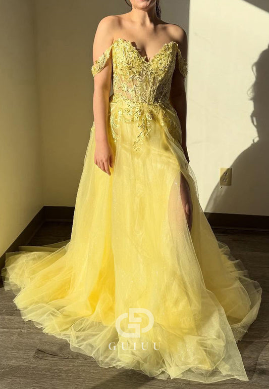 Daffodil A-Line Spaghetti Straps Sweetheart Lace Prom Dress