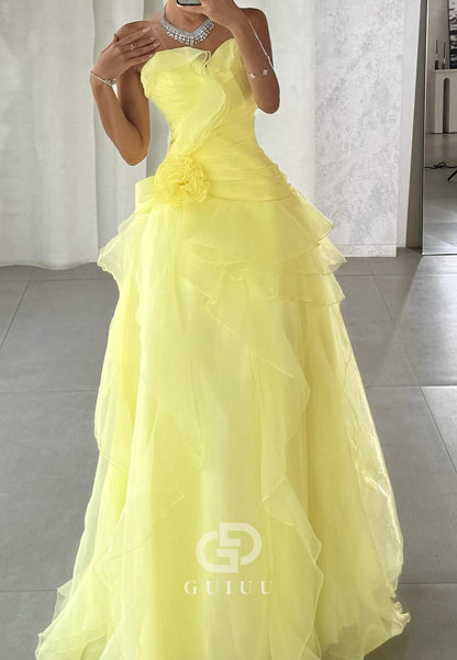 Daffodil A-Line Strapless Sleeveless Ruched Prom Dress