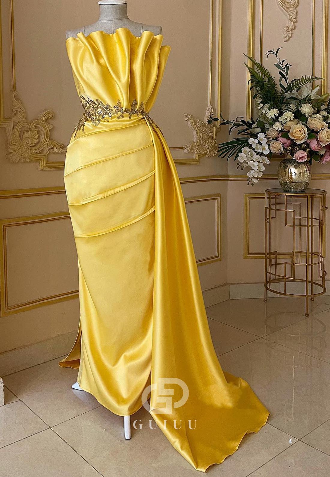 Daffodil Sleeveless Strapless Empire-Waist Prom Dress