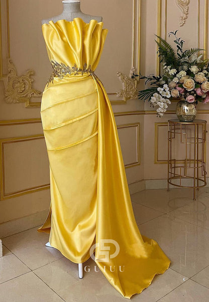 Daffodil Sleeveless Strapless Empire-Waist Prom Dress