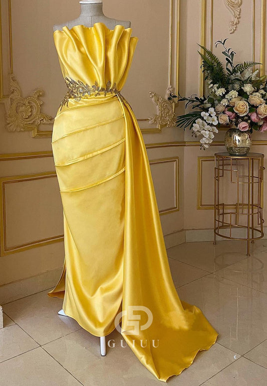 Daffodil Sleeveless Strapless Empire-Waist Prom Dress