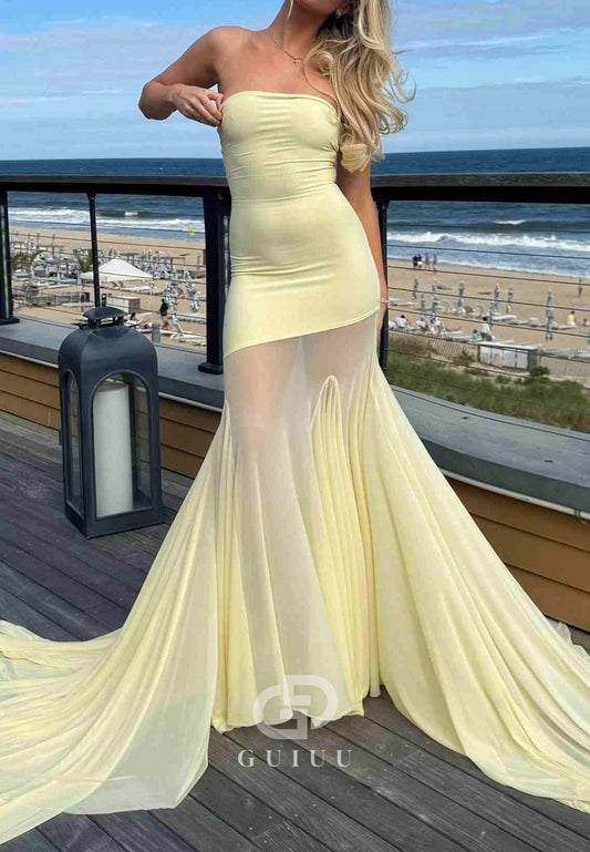 Daffodil Sleeveless Strapless Ruched A-Line Prom Dress