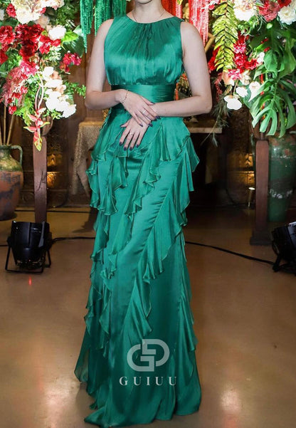 Dark Green A-Line Sleeveless Ruffles Mother of the Bride Dress