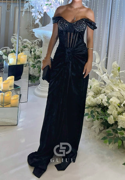 Dark Navy Sweetheart Sleeveless Corset Evening Dress