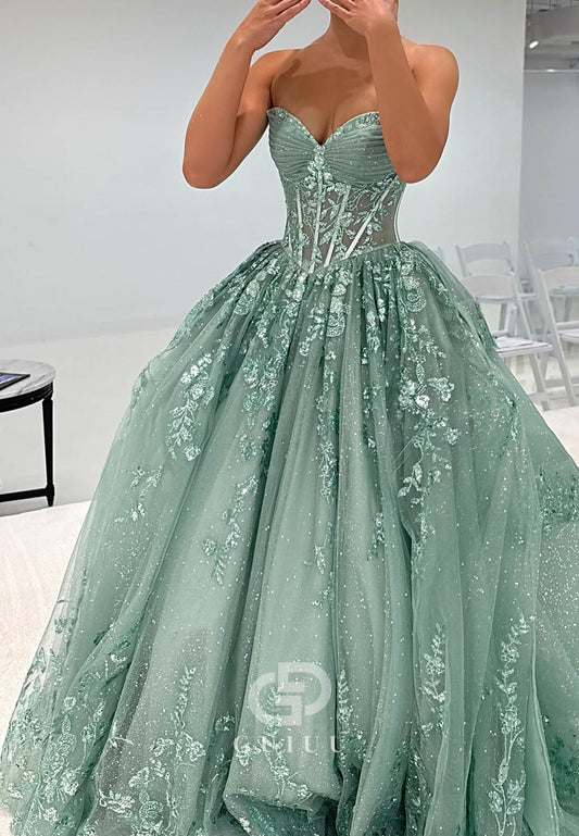 Dusty Sage Sweetheart Sleeveless Sequins A-Line  Prom Dress