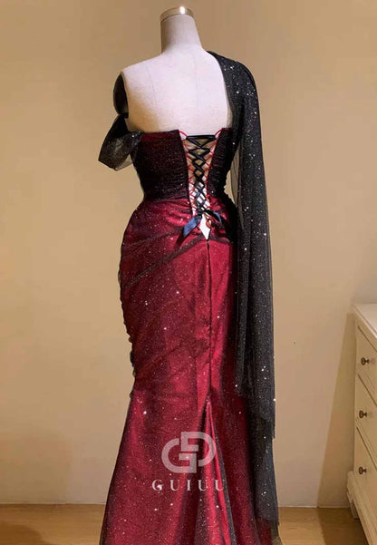 A-Line One Shoulder Sleeveless Ruched Lace-Up Back Prom Dress