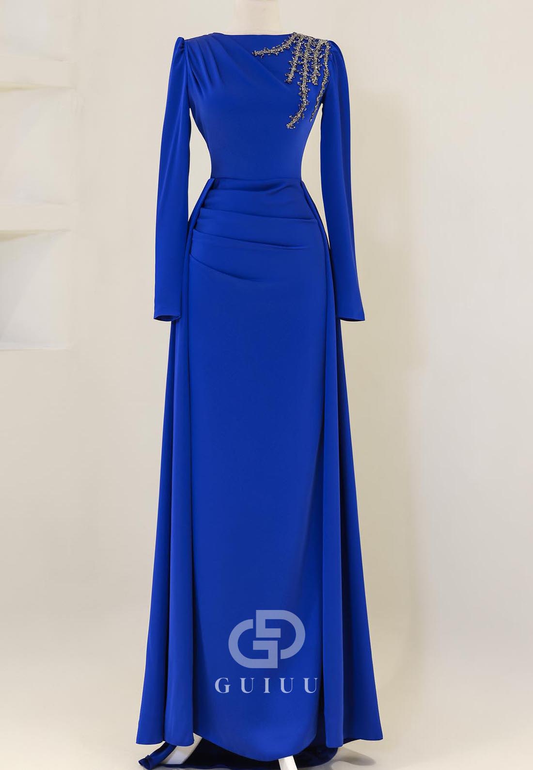 Elegant A-Line Long Sleeves Scoop Appliques Evening Dress