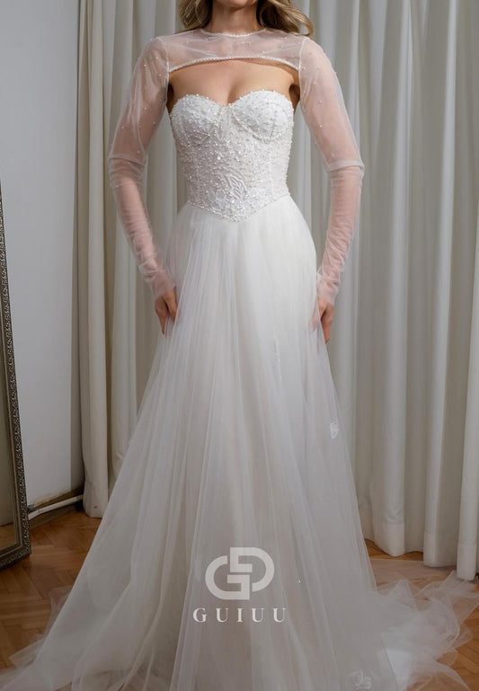 Elegant A-Line Long Sleeves Sweetheart Empire-Waist Lace Wedding Dress