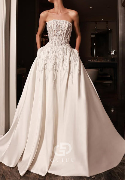 Elegant A-Line Strapless Sleeveless Corset Wedding Dress