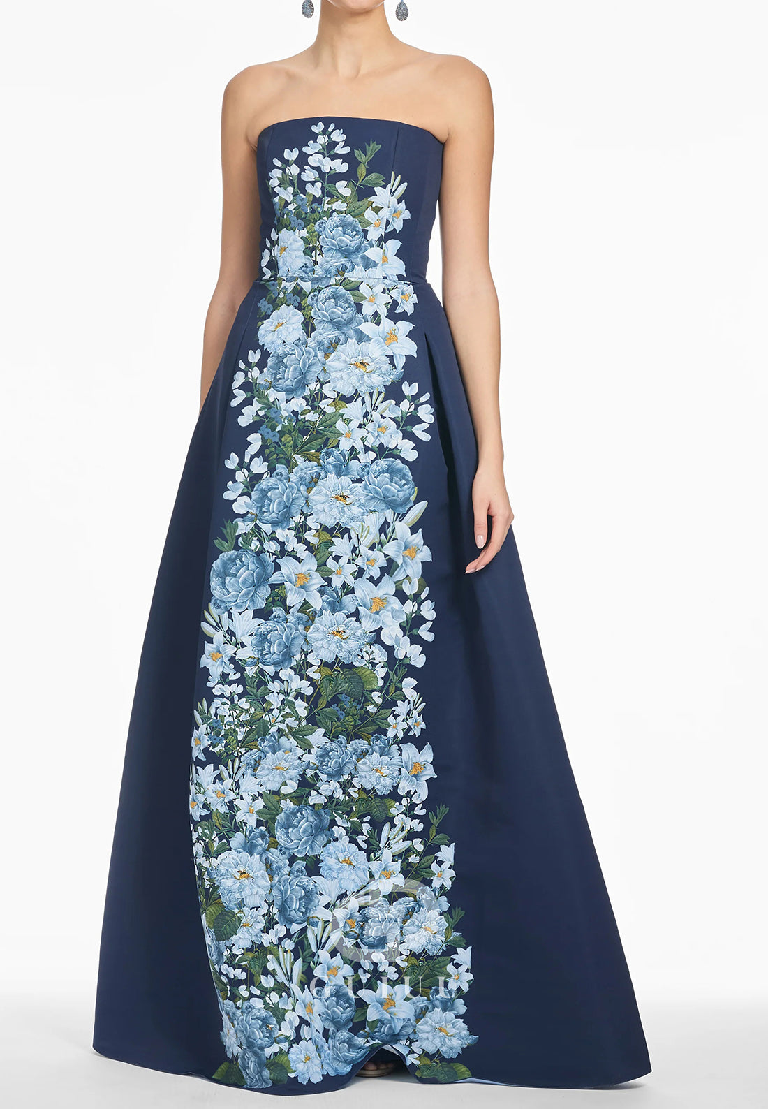 Elegant A-Line Strapless Sleeveless Printed Floral Mother of the Bride Dress