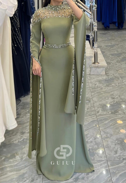 Elegant Cap Sleeves Scoop Empire-Waist Chiffon Evening Dress