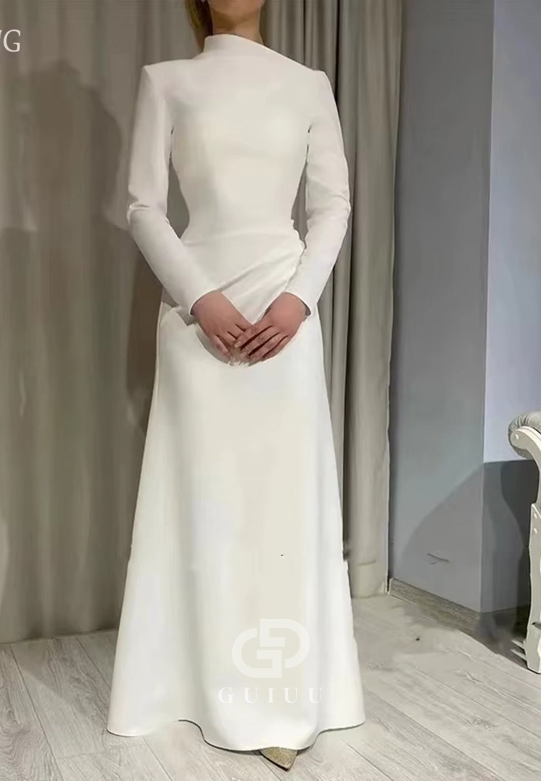 Elegant Long Sleeves Asymmetrical Satin Evening Dress