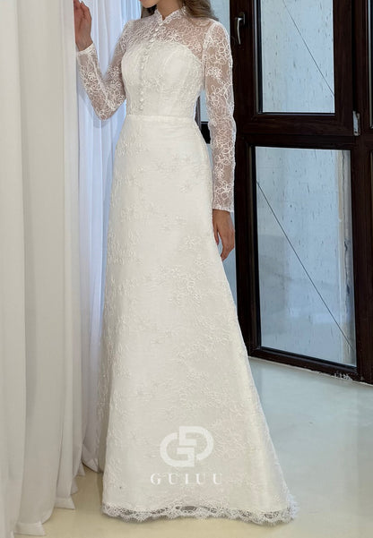Elegant Long Sleeves High Neck Empire-Waist Wedding Dress