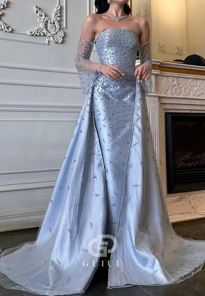 Elegant Long Sleeves Off-Shoulder Sequins Corset Evening Dress