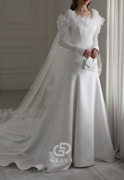 Elegant Long Sleeves Scoop Corset Satin Wedding Dress