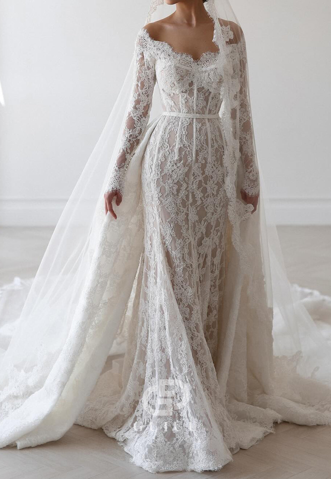 Elegant Long Sleeves Scoop Corset Tulle Lace Wedding Dress