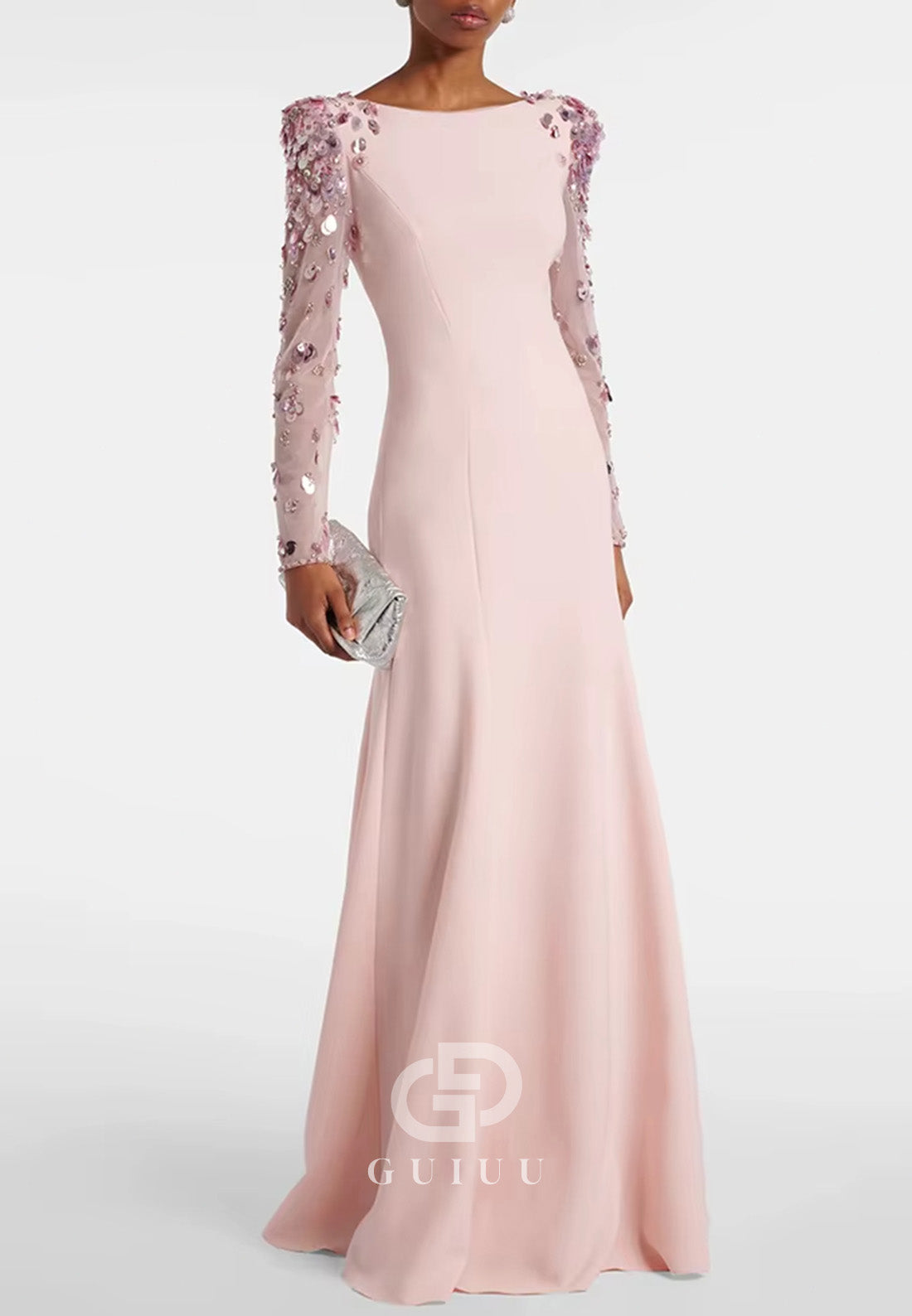 Elegant Long Sleeves Scoop Sequins A-Line Evening Dress