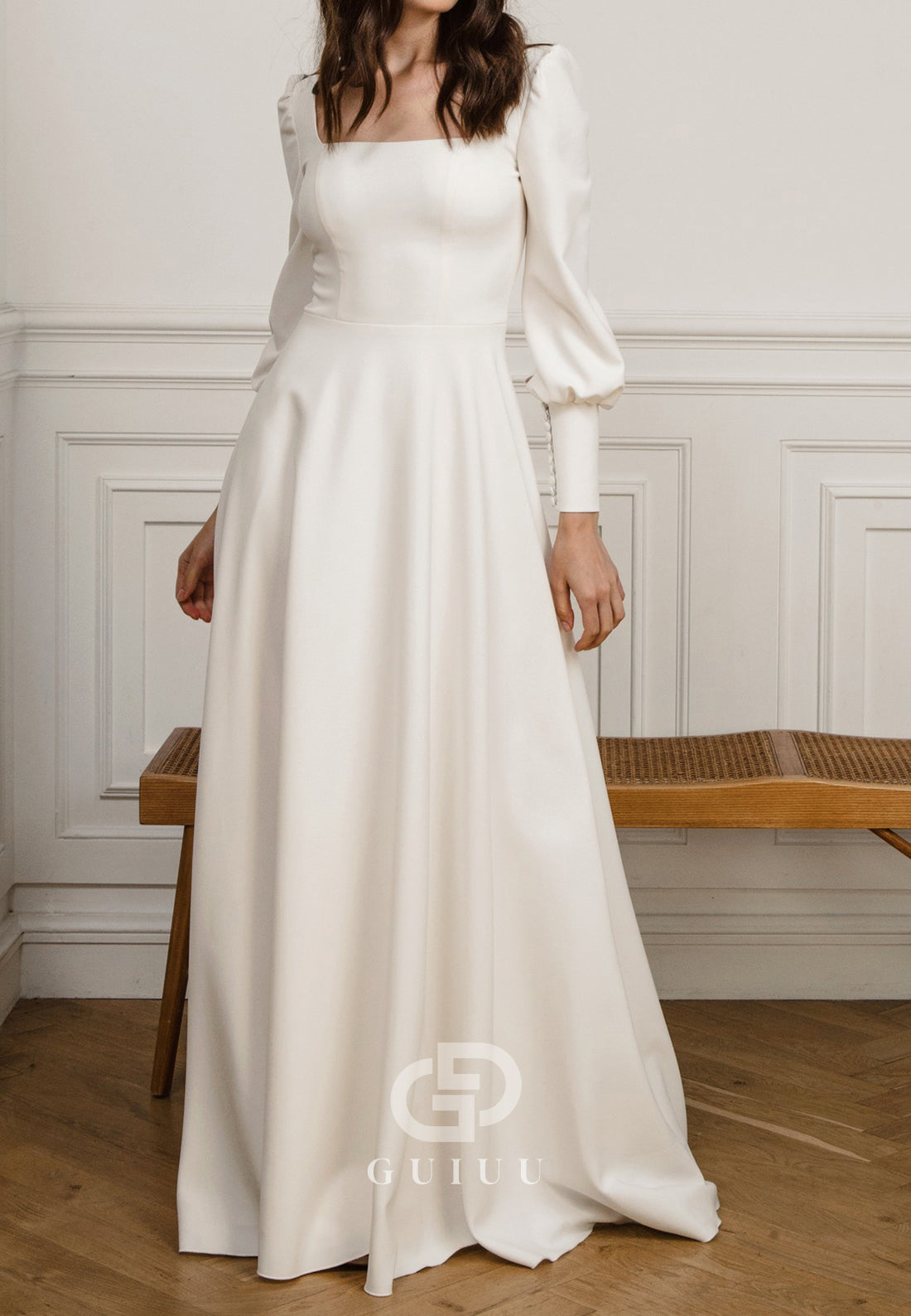 Elegant Long Sleeves Square Backless A-Line Wedding Dress