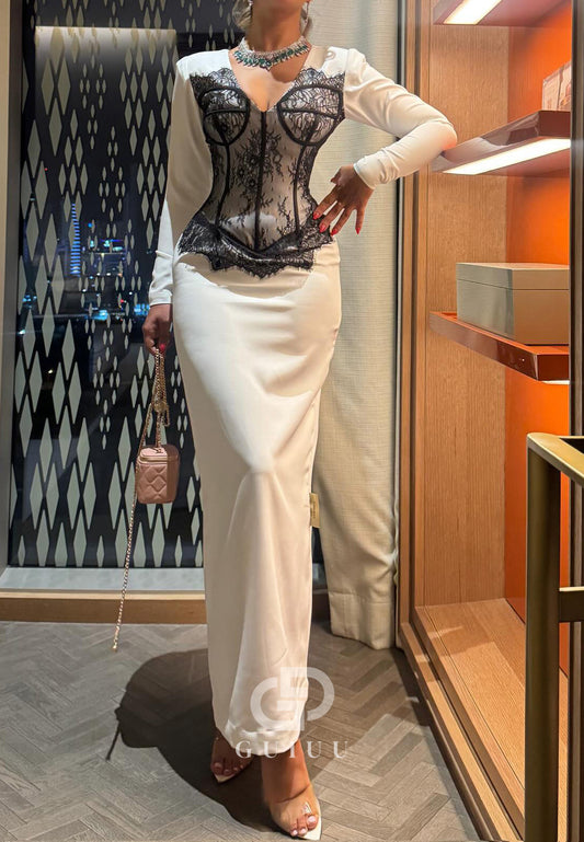 Elegant Long Sleeves Sweetheart Corset A-Line Evening Dress