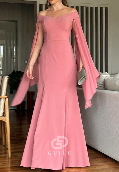 Elegant Off-Shoulder Cap Sleeves Mermaid Mother of the Bride Dress