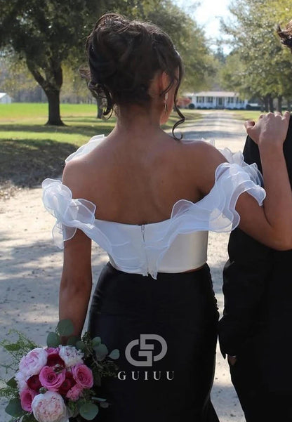 Elegant Off-Shoulder Mermaid Ruffles Formal Prom Dress with Slit