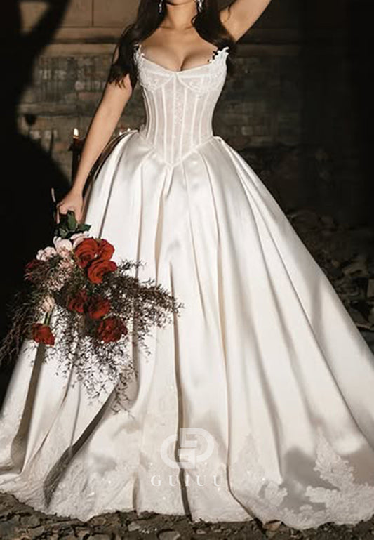 Elegant Strapless Sleeveless Corset Satin Wedding Dress